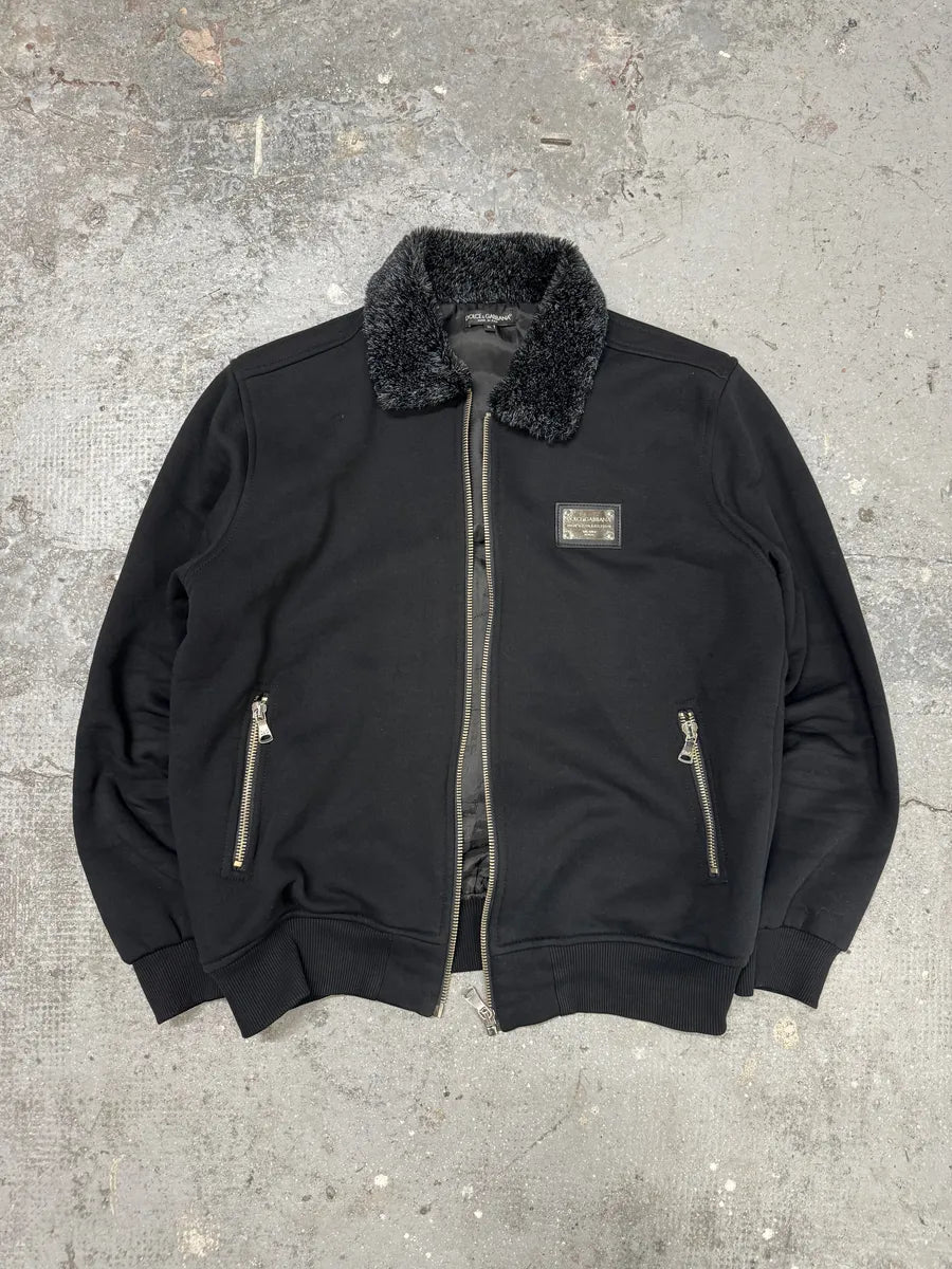 FW2005 Dolce & Gabbana Black Fur Collar Bomber Jacket (M) zMhYLdW 2