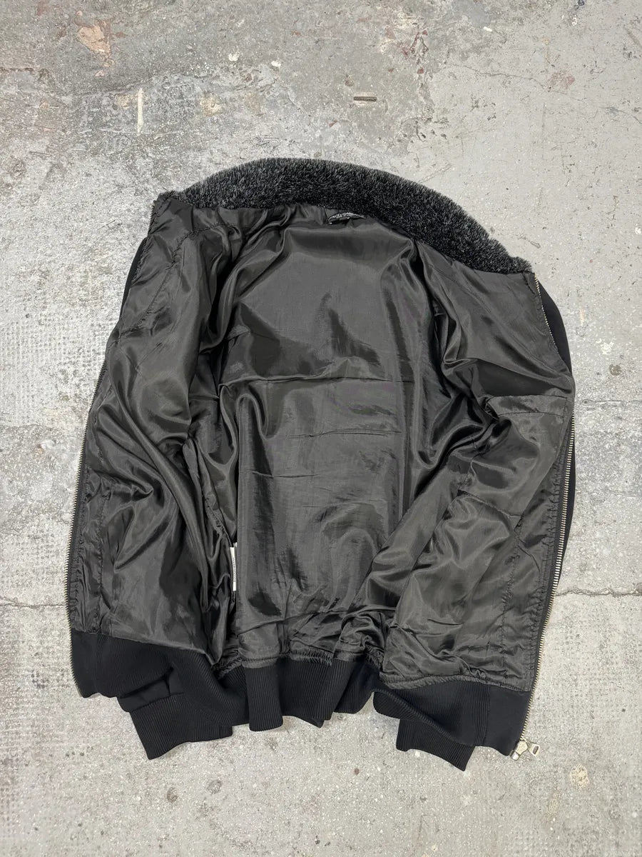 FW2005 Dolce & Gabbana Black Fur Collar Bomber Jacket (M) zMhYLdW 3