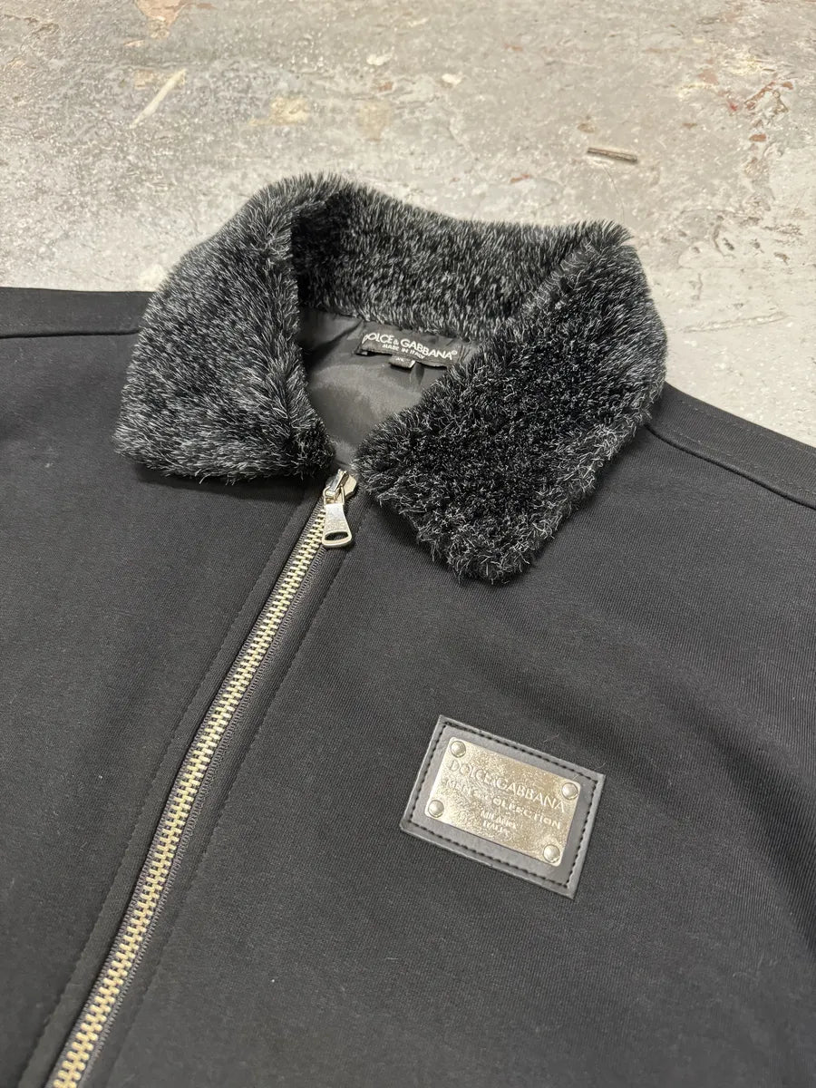 FW2005 Dolce & Gabbana Black Fur Collar Bomber Jacket (M) zMhYLdW 5