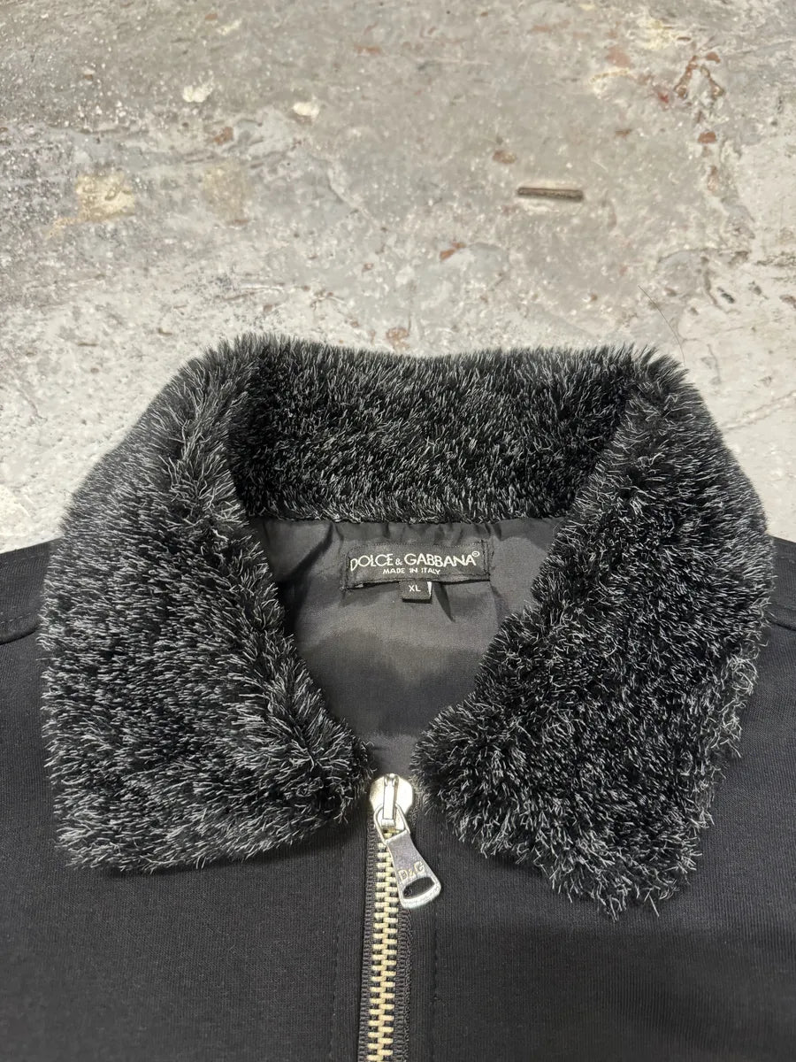 FW2005 Dolce & Gabbana Black Fur Collar Bomber Jacket (M) zMhYLdW 6