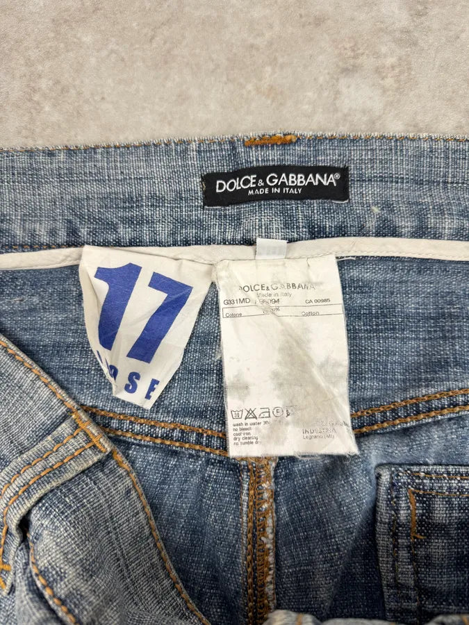 FW2005 Dolce & Gabbana Blue Distressed Denim Jeans IHgmbtz 12