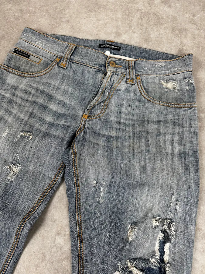 FW2005 Dolce & Gabbana Blue Distressed Denim Jeans IHgmbtz 5