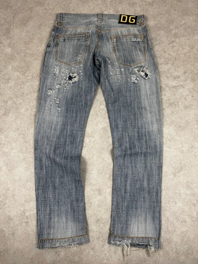 FW2005 Dolce & Gabbana Blue Distressed Denim Jeans IHgmbtz 4
