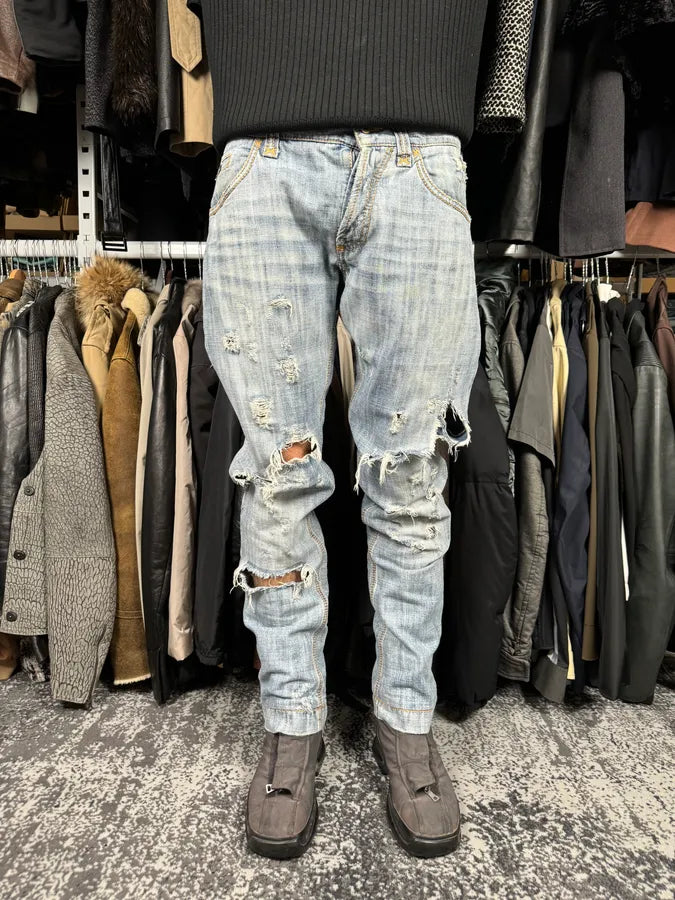 FW2005 Dolce & Gabbana Blue Distressed Denim Jeans IHgmbtz 1