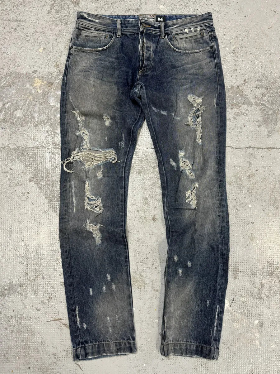 FW2005 Dolce & Gabbana Blue Distressed Denim Jeans vapjpcA 0