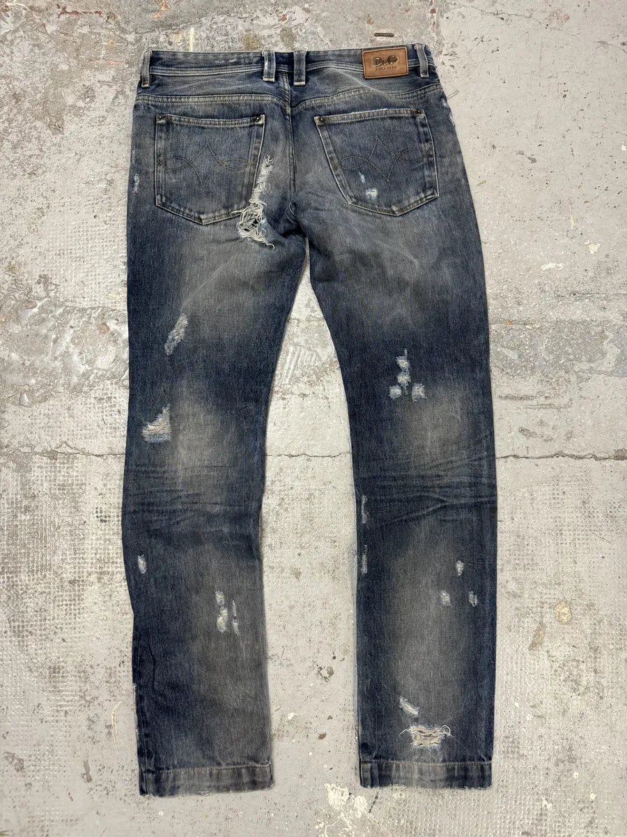 FW2005 Dolce & Gabbana Blue Distressed Denim Jeans vapjpcA 4