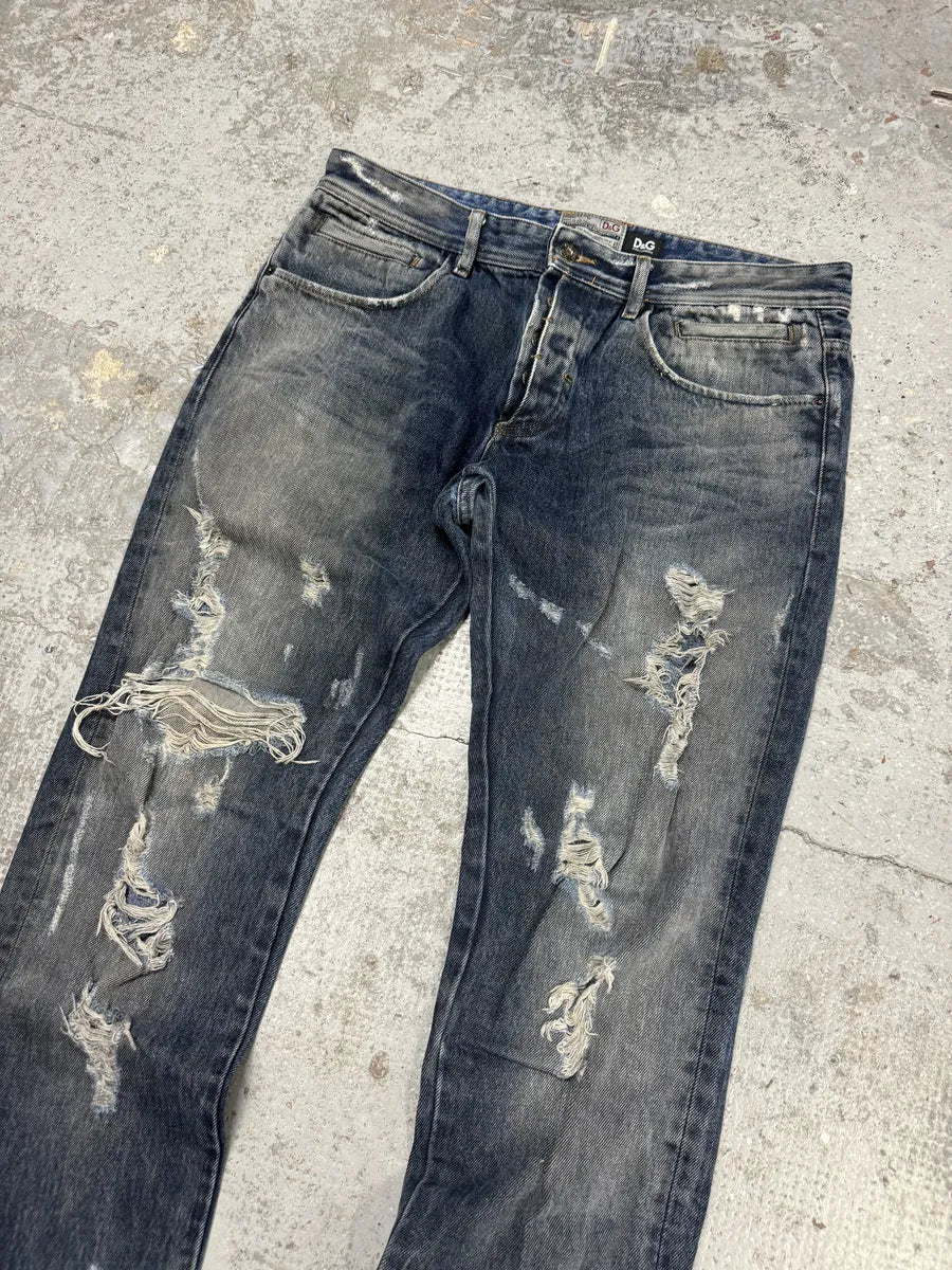 FW2005 Dolce & Gabbana Blue Distressed Denim Jeans vapjpcA 5