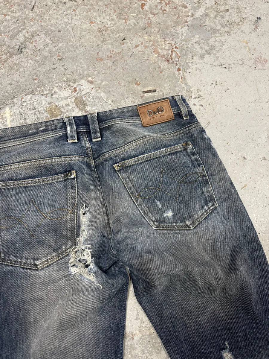 FW2005 Dolce & Gabbana Blue Distressed Denim Jeans vapjpcA 6