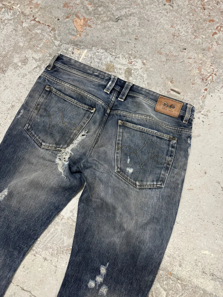FW2005 Dolce & Gabbana Blue Distressed Denim Jeans vapjpcA 7