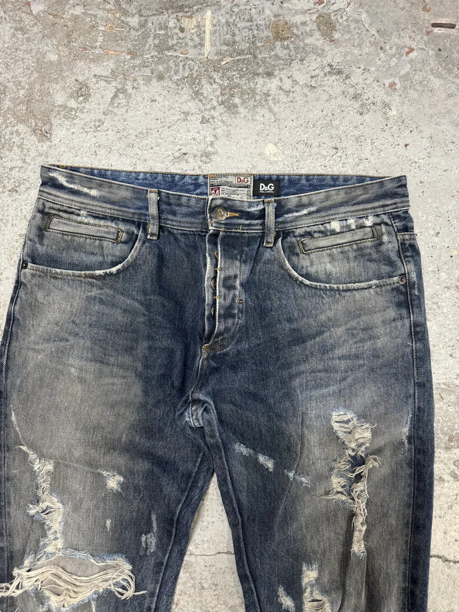 FW2005 Dolce & Gabbana Blue Distressed Denim Jeans vapjpcA 8