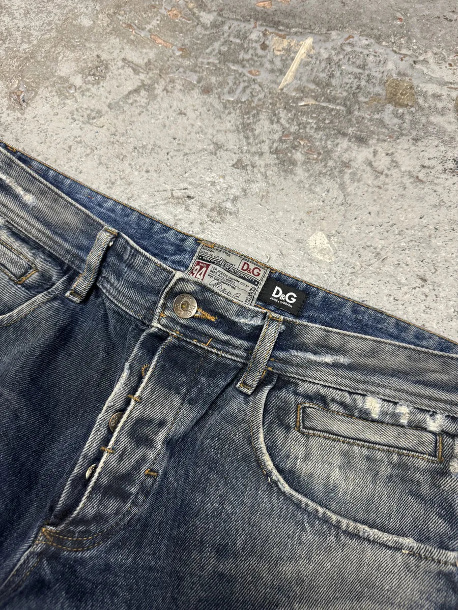 FW2005 Dolce & Gabbana Blue Distressed Denim Jeans vapjpcA 9