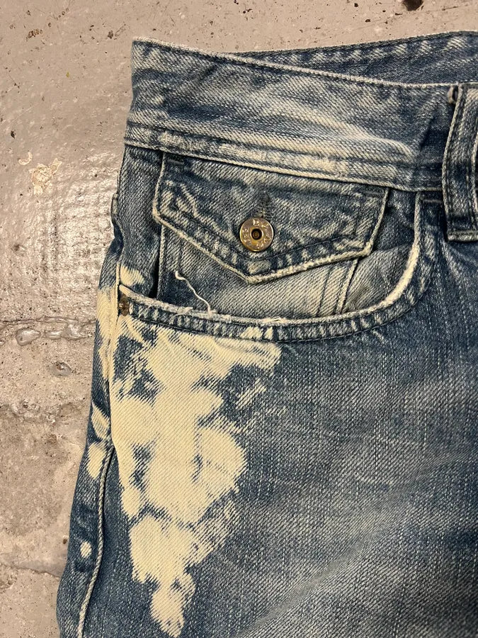 FW2005 Dolce & Gabbana Blue Painted Irregular Denim Jeans vjHjDbq 7