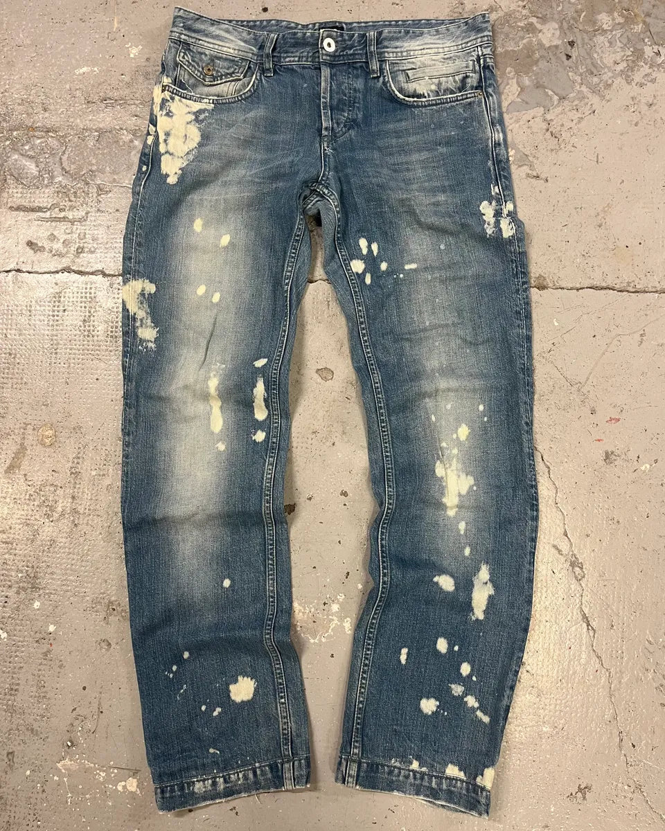 FW2005 Dolce & Gabbana Blue Painted Irregular Denim Jeans vjHjDbq 0