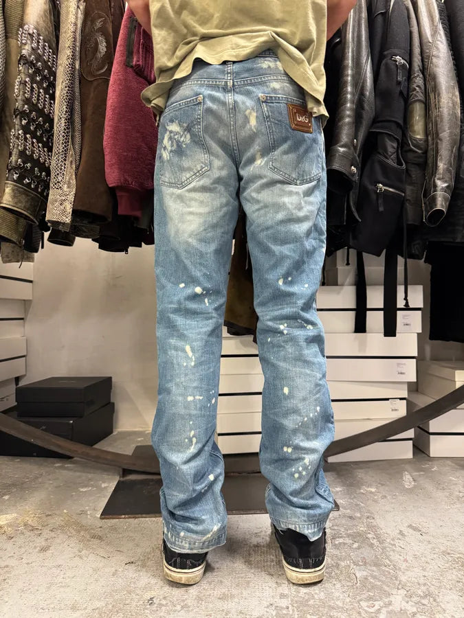 FW2005 Dolce & Gabbana Blue Painted Irregular Denim Jeans vjHjDbq 3