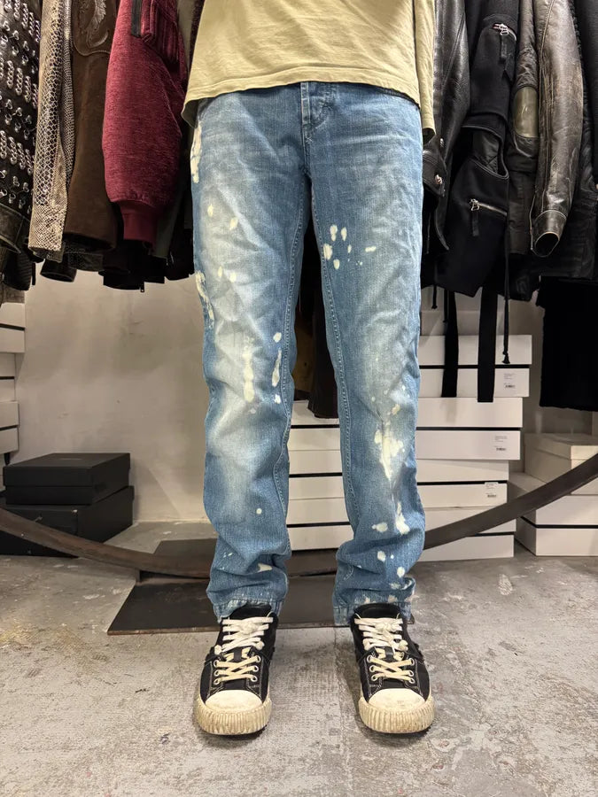 FW2005 Dolce & Gabbana Blue Painted Irregular Denim Jeans vjHjDbq 1