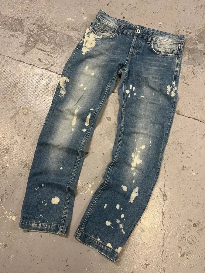 FW2005 Dolce & Gabbana Blue Painted Irregular Denim Jeans vjHjDbq 4