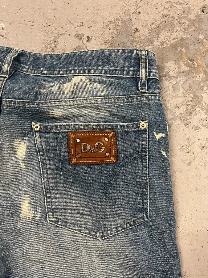 FW2005 Dolce & Gabbana Blue Painted Irregular Denim Jeans vjHjDbq 8