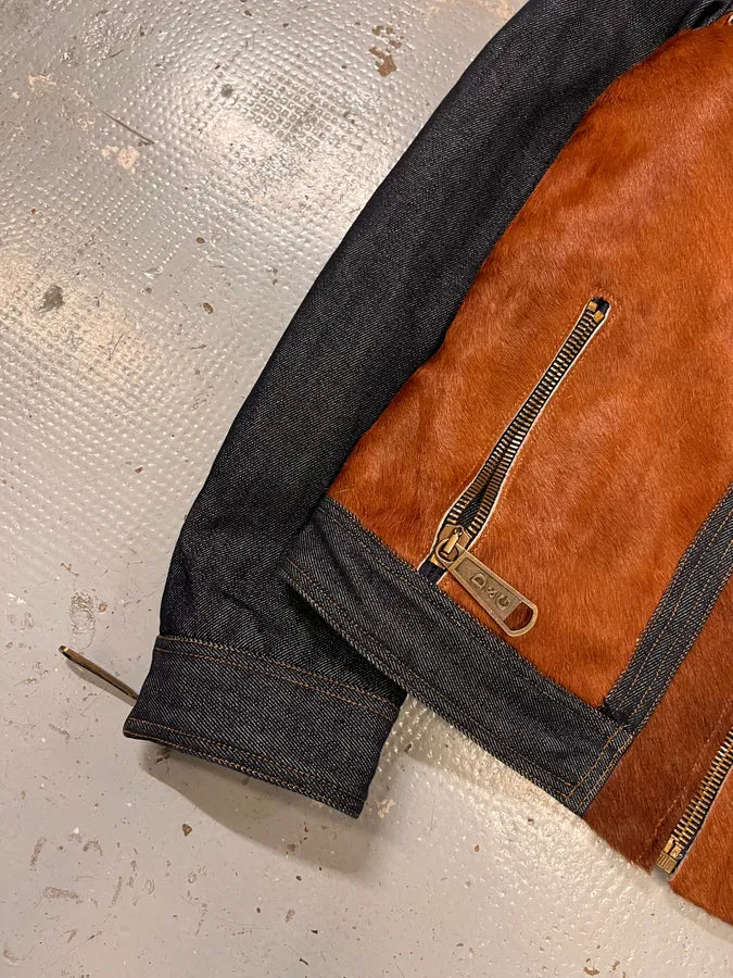 FW2005 Dolce & Gabbana Brown Pony Hair & Blue Denim Jacket gOmxoTd 5