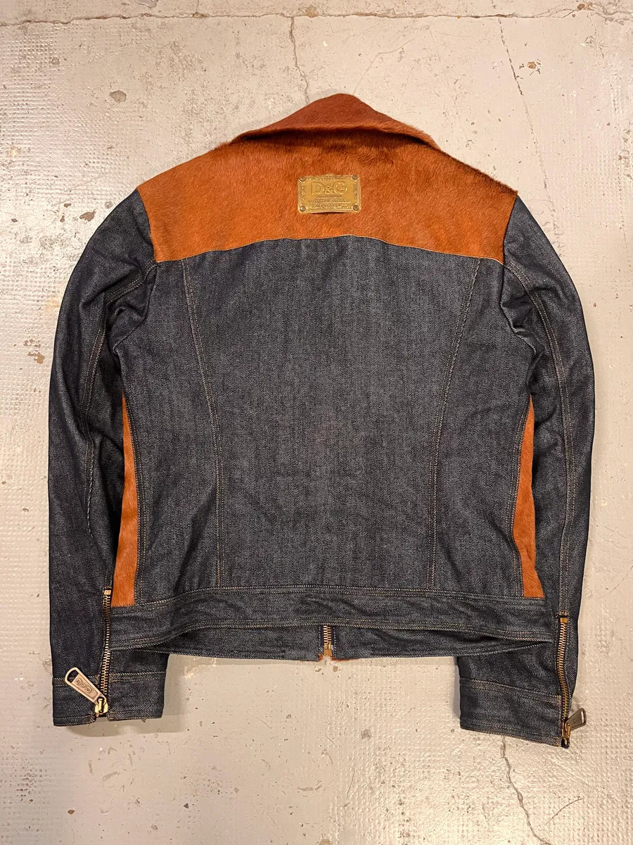 FW2005 Dolce & Gabbana Brown Pony Hair & Blue Denim Jacket gOmxoTd 6