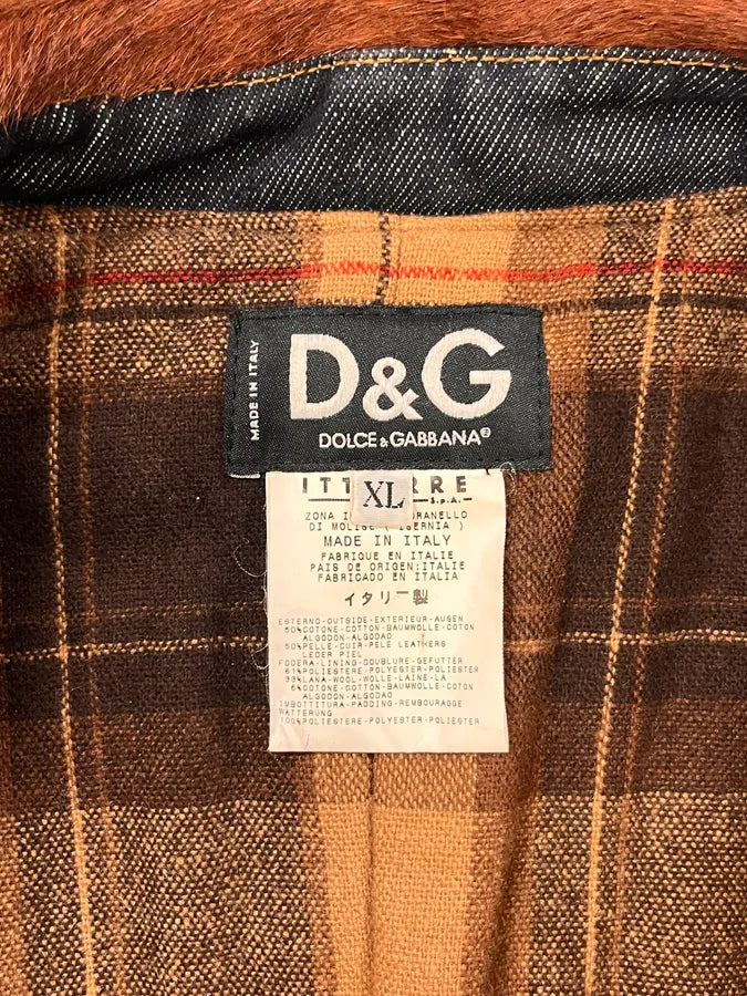FW2005 Dolce & Gabbana Brown Pony Hair & Blue Denim Jacket gOmxoTd 8