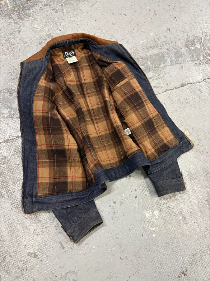 FW2005 Dolce & Gabbana Brown Pony Hair Blue Denim Jacket auoYJEk 6