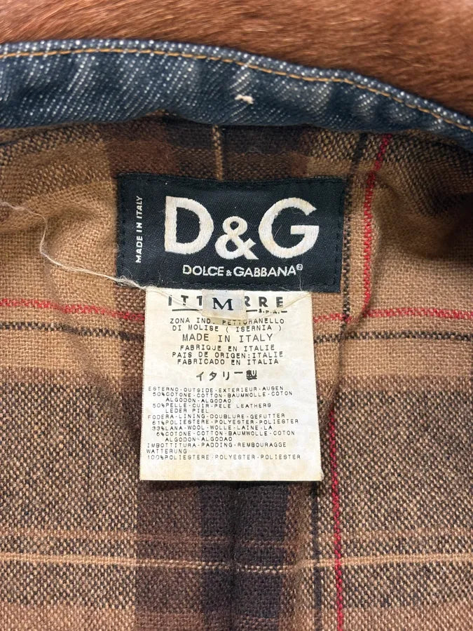 FW2005 Dolce & Gabbana Brown Pony Hair Blue Denim Jacket auoYJEk 10
