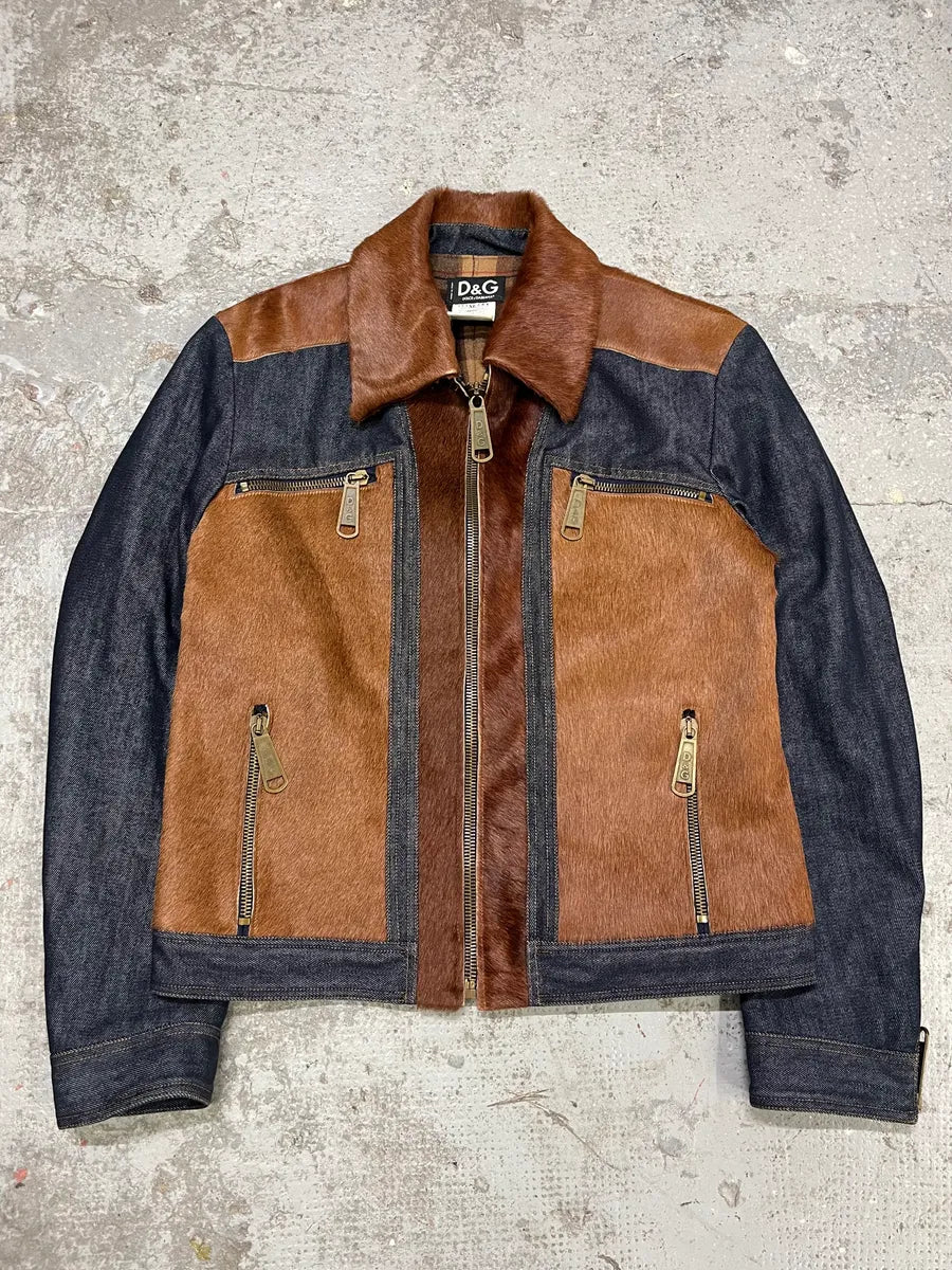 FW2005 Dolce & Gabbana Brown Pony Hair Denim Jacket (L) ziQSziD 0