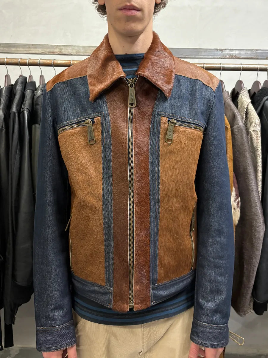 FW2005 Dolce & Gabbana Brown Pony Hair Denim Jacket (L) ziQSziD 1