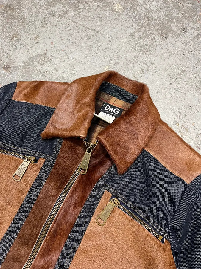 FW2005 Dolce & Gabbana Brown Pony Hair Denim Jacket (L) ziQSziD 3