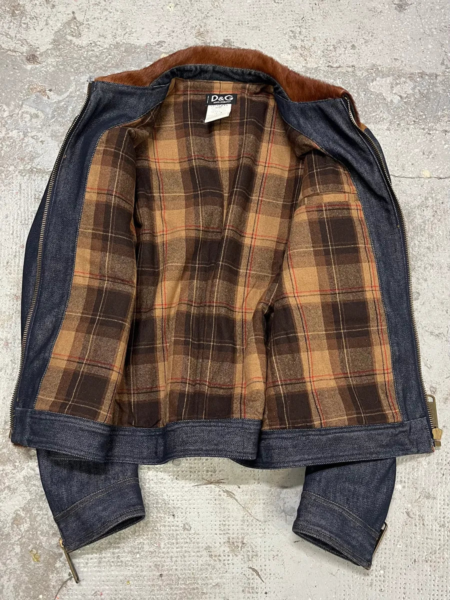 FW2005 Dolce & Gabbana Brown Pony Hair Denim Jacket (L) ziQSziD 8