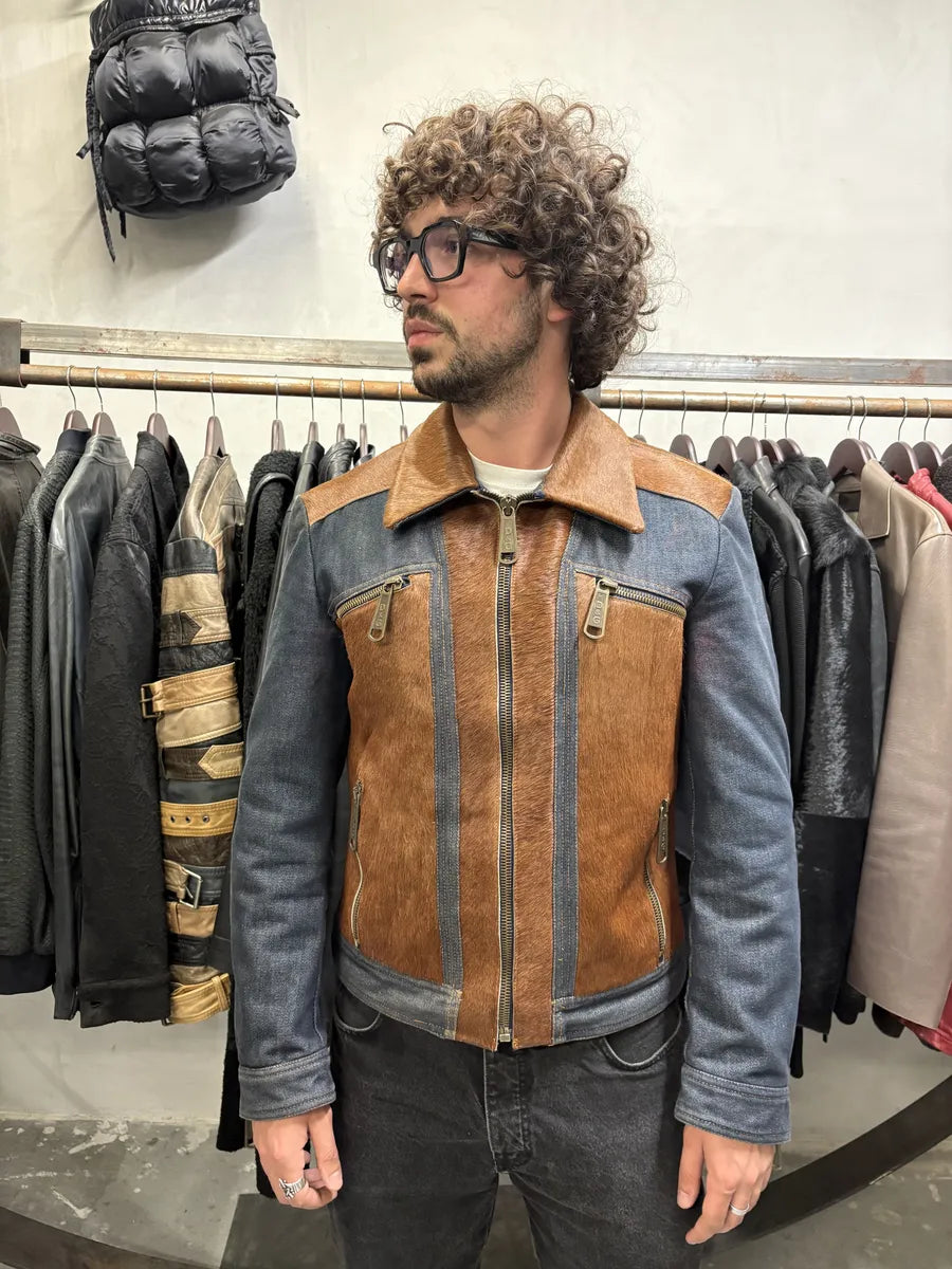 FW2005 Dolce & Gabbana Brown Pony Hair Denim Jacket (M) fmtHpHf 1