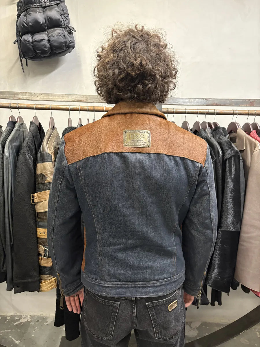 FW2005 Dolce & Gabbana Brown Pony Hair Denim Jacket (M) fmtHpHf 2