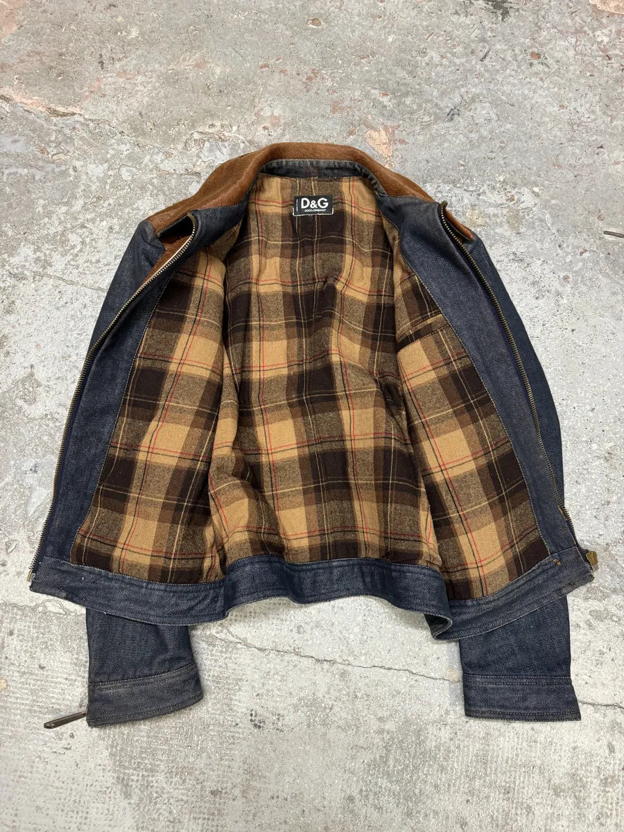 FW2005 Dolce & Gabbana Brown Pony Hair Denim Jacket (M) fmtHpHf 3