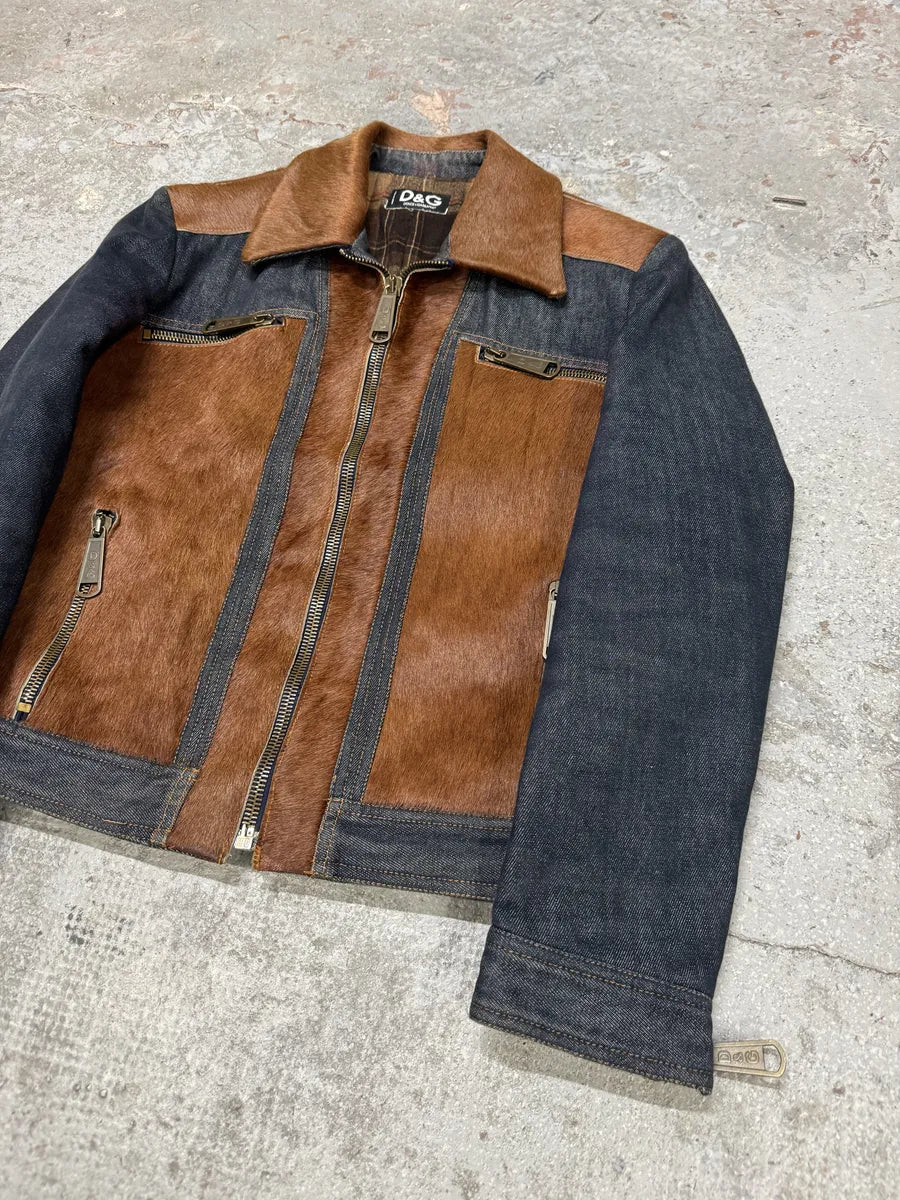 FW2005 Dolce & Gabbana Brown Pony Hair Denim Jacket (M) fmtHpHf 5