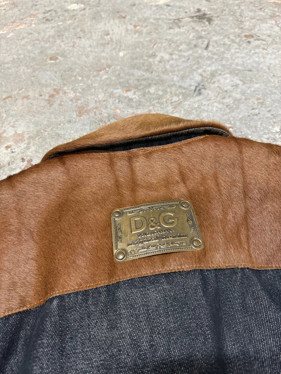 FW2005 Dolce & Gabbana Brown Pony Hair Denim Jacket (M) fmtHpHf 6