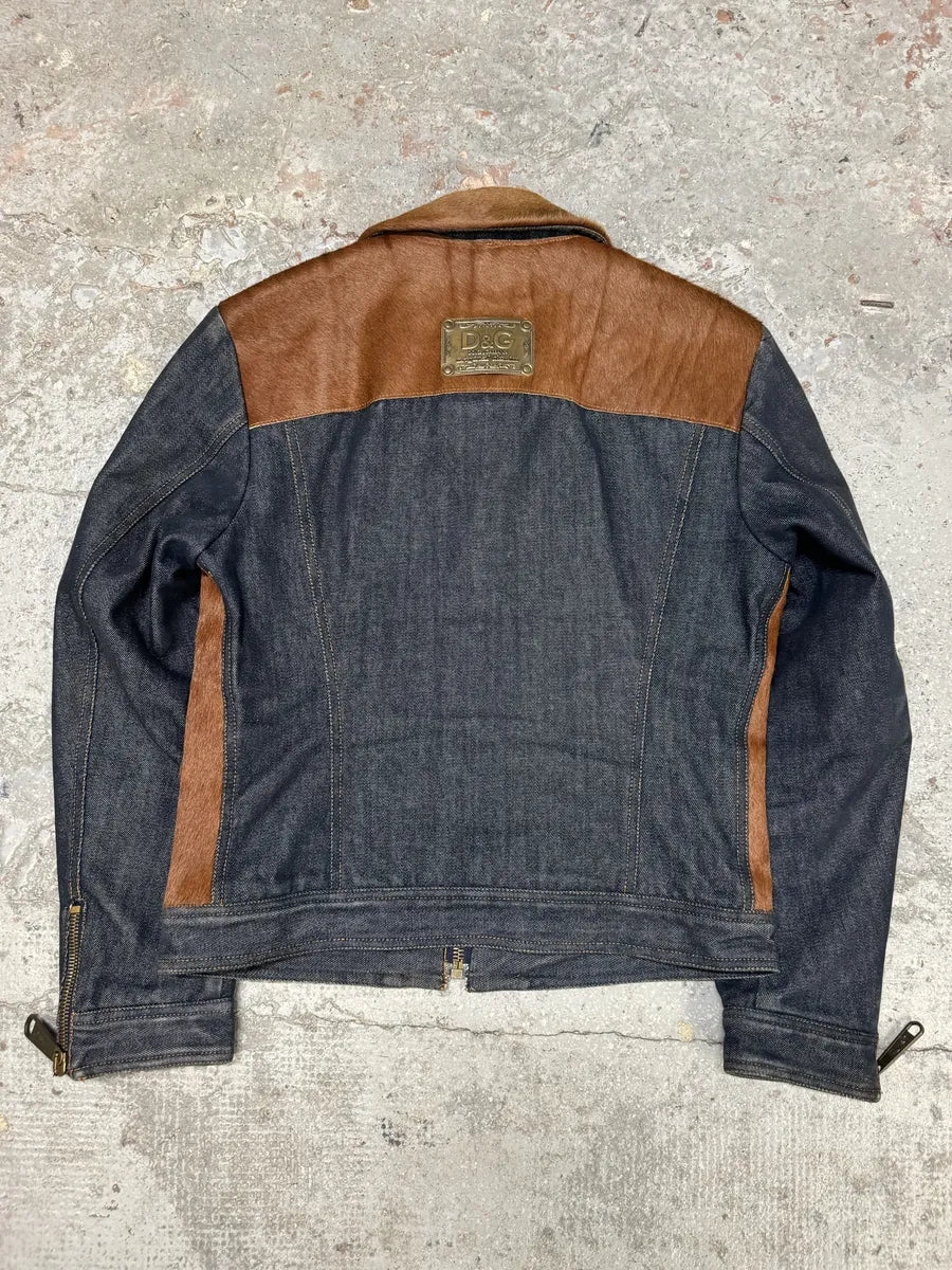 FW2005 Dolce & Gabbana Brown Pony Hair Denim Jacket (M) fmtHpHf 7