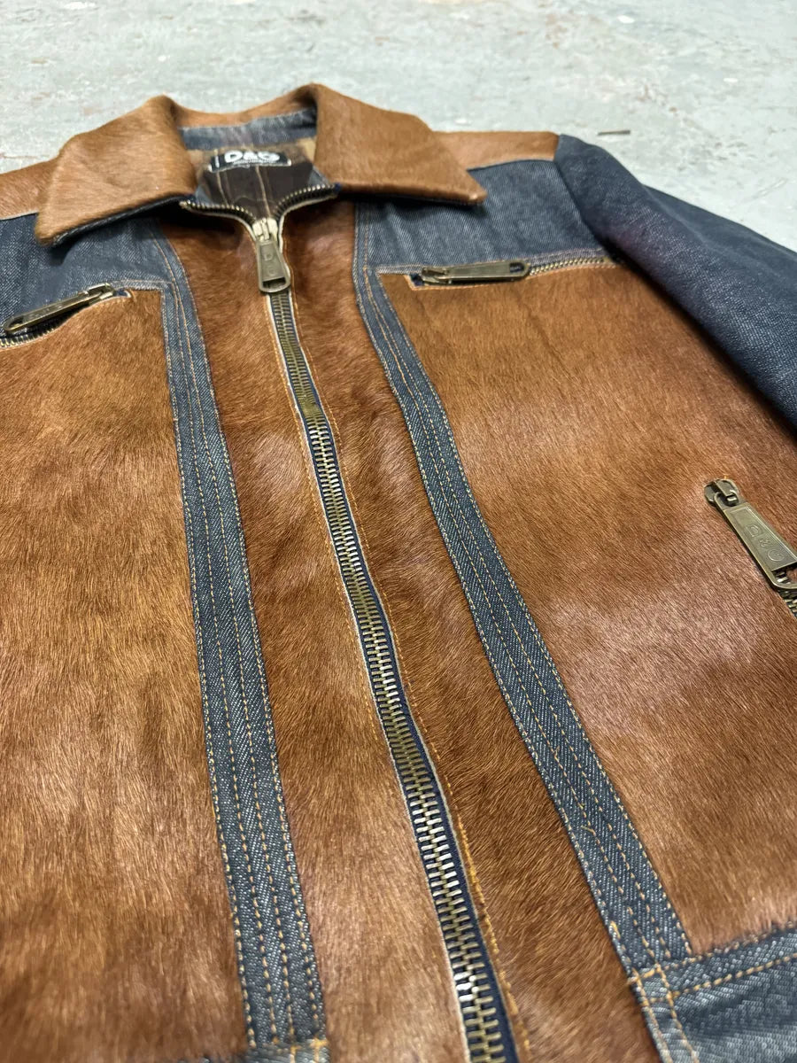 FW2005 Dolce & Gabbana Brown Pony Hair Denim Jacket (M) fmtHpHf 8