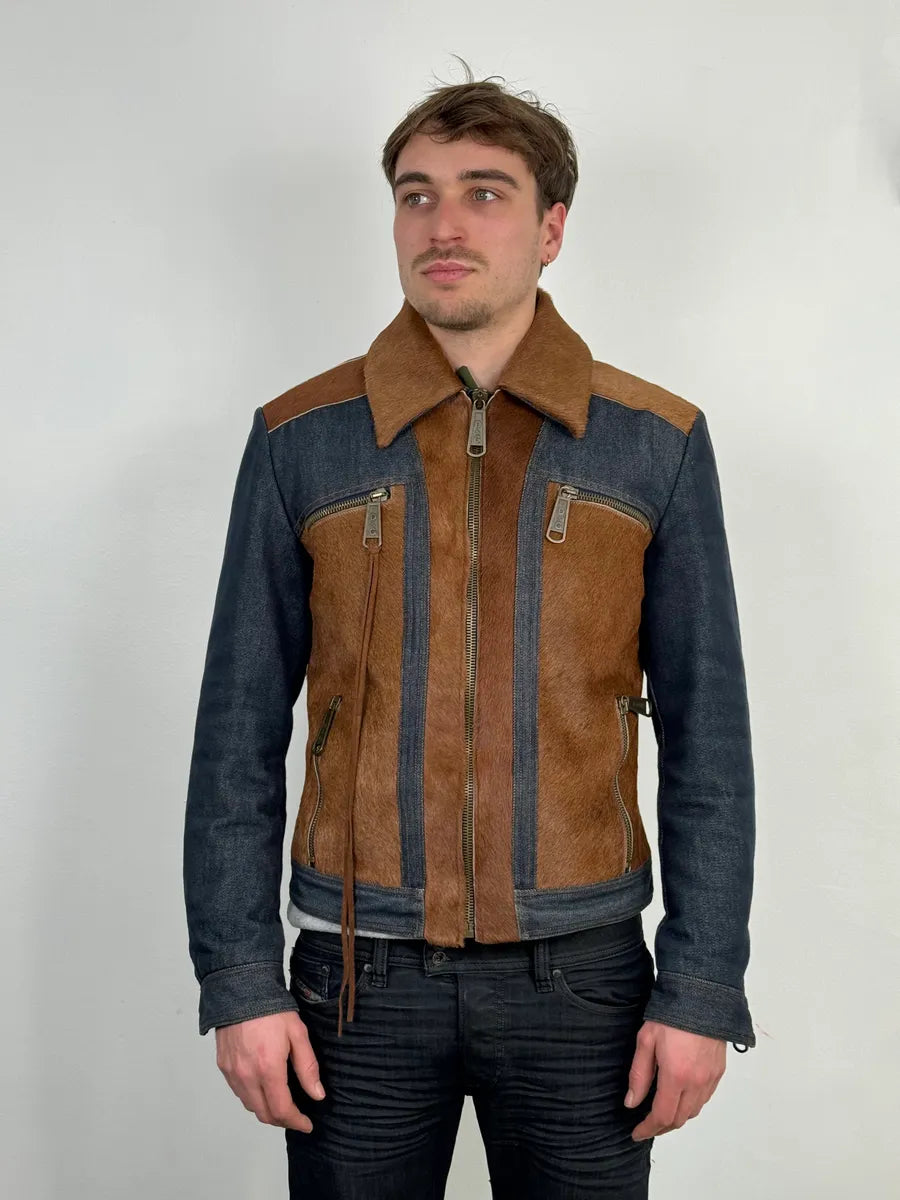 FW2005 Dolce & Gabbana Brown Pony Hair Hybrid Denim Jacket CDEpsvw 1