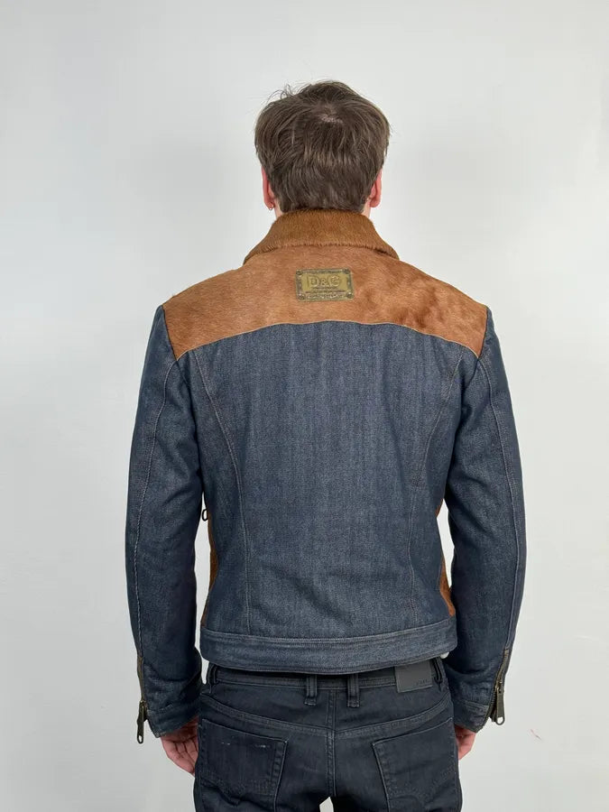 FW2005 Dolce & Gabbana Brown Pony Hair Hybrid Denim Jacket CDEpsvw 2