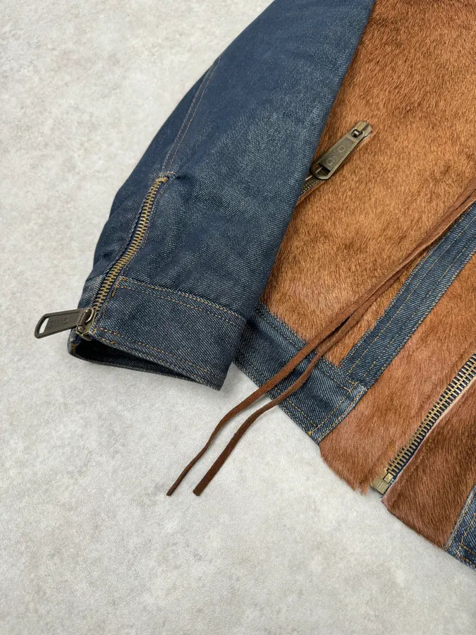 FW2005 Dolce & Gabbana Brown Pony Hair Hybrid Denim Jacket CDEpsvw 5
