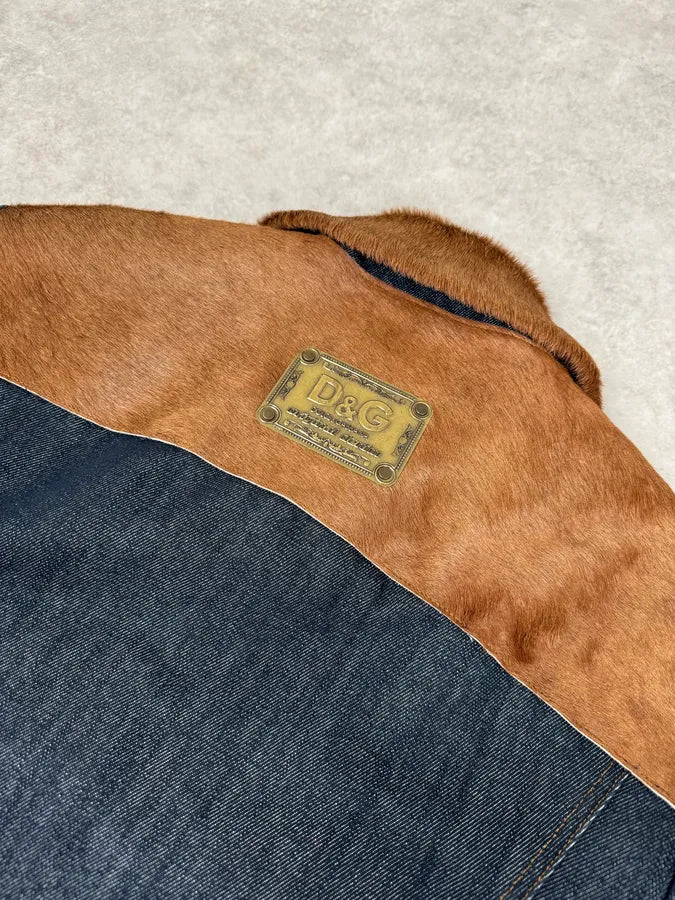 FW2005 Dolce & Gabbana Brown Pony Hair Hybrid Denim Jacket CDEpsvw 7