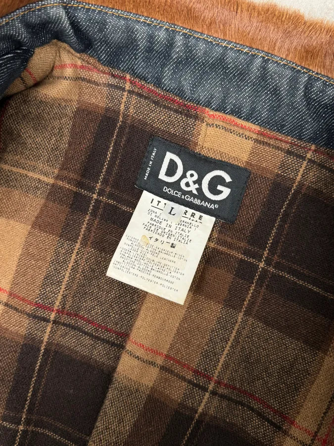 FW2005 Dolce & Gabbana Brown Pony Hair Hybrid Denim Jacket CDEpsvw 9