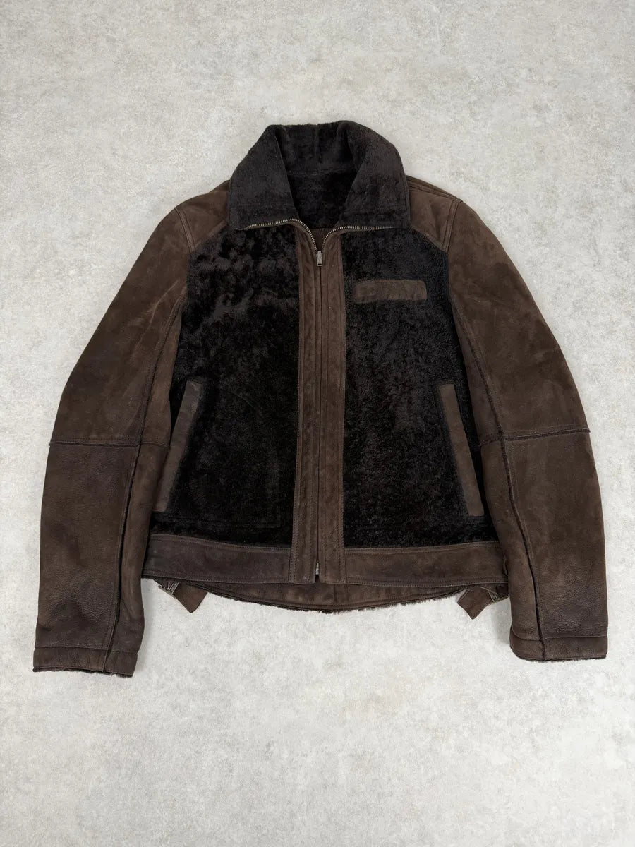 FW2005 Dolce & Gabbana Brown Reversible Shearling Leather Jacket mbGfPBC 8