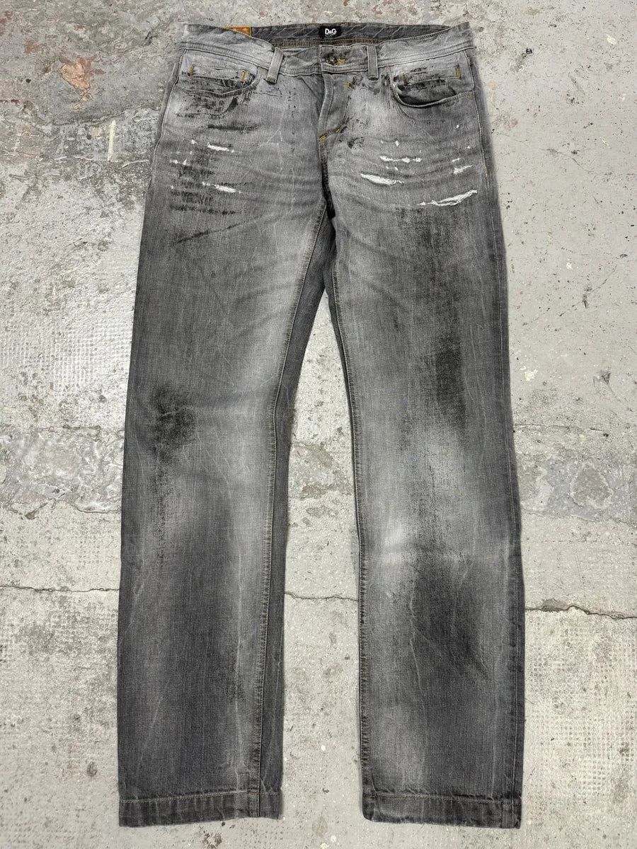 FW2005 Dolce & Gabbana Dark Grey Obscure Denim Jeans xYFKsGy 3