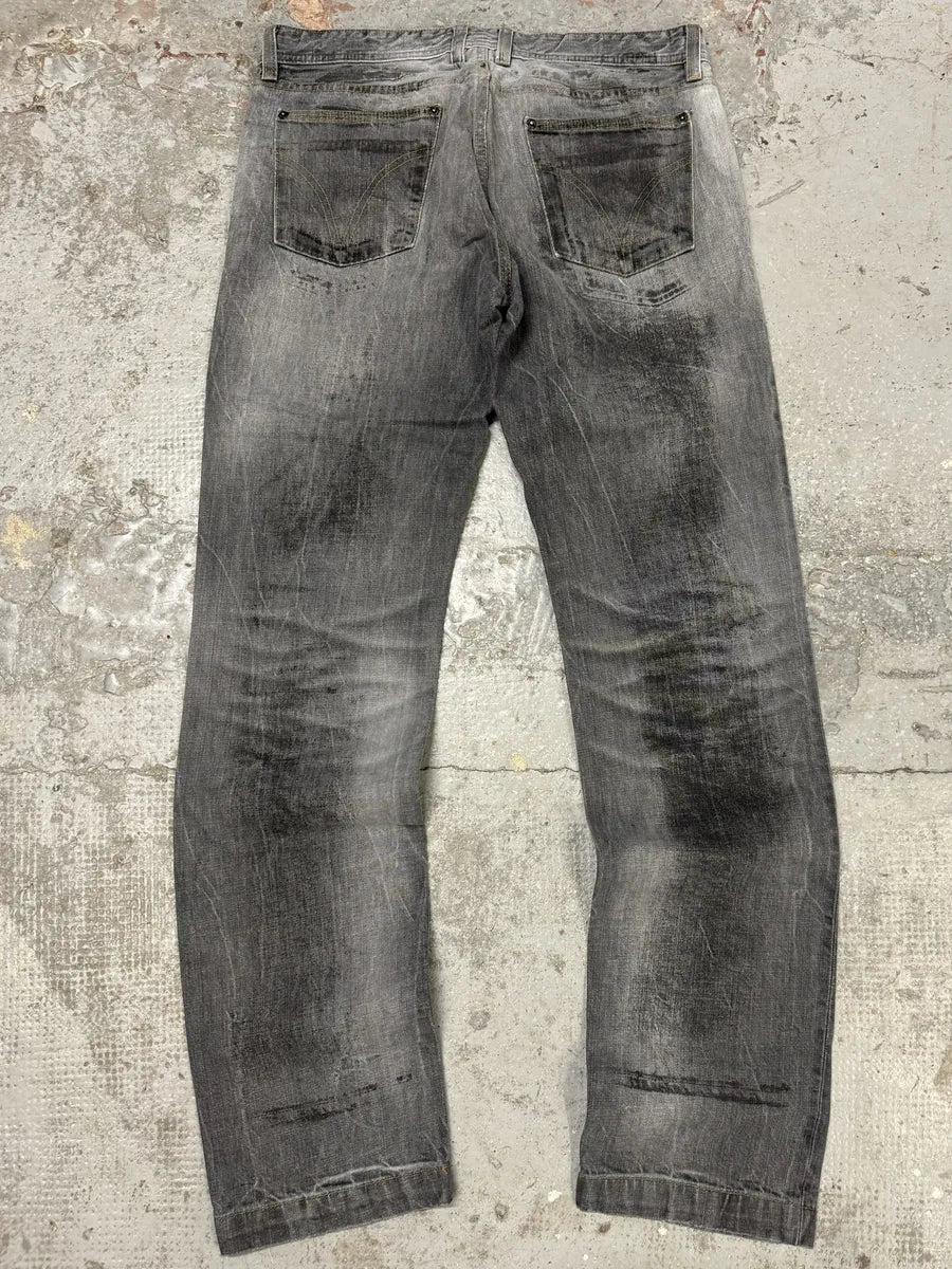 FW2005 Dolce & Gabbana Dark Grey Obscure Denim Jeans xYFKsGy 4