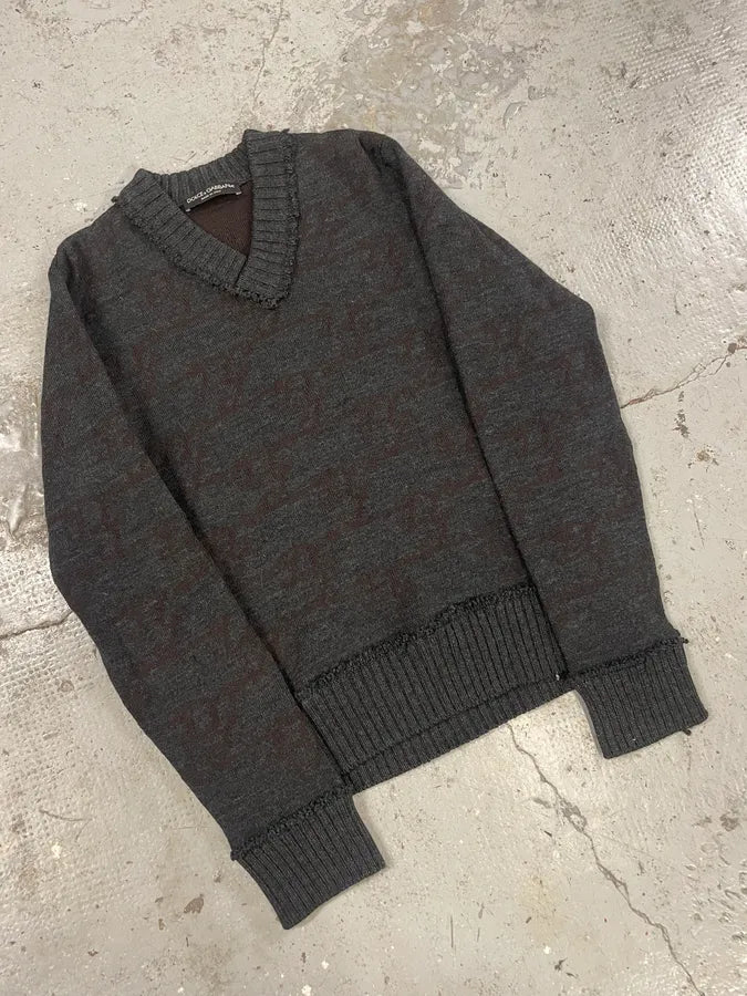 FW2005 Dolce & Gabbana Grey Wool V Sweater FeySRYh 3
