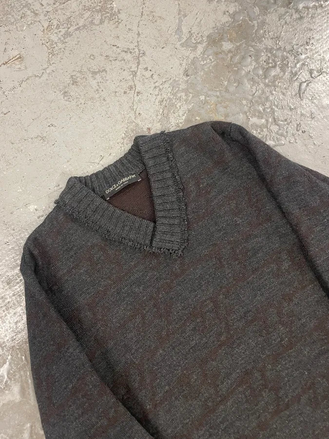 FW2005 Dolce & Gabbana Grey Wool V Sweater FeySRYh 4