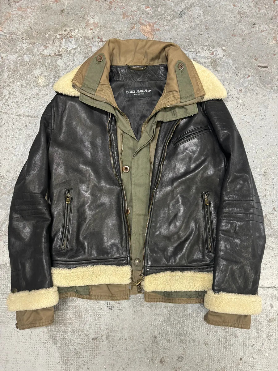 FW2005 Dolce & Gabbana Heavy Shearling Army Combat Leather Jacket vvLgJbS 10