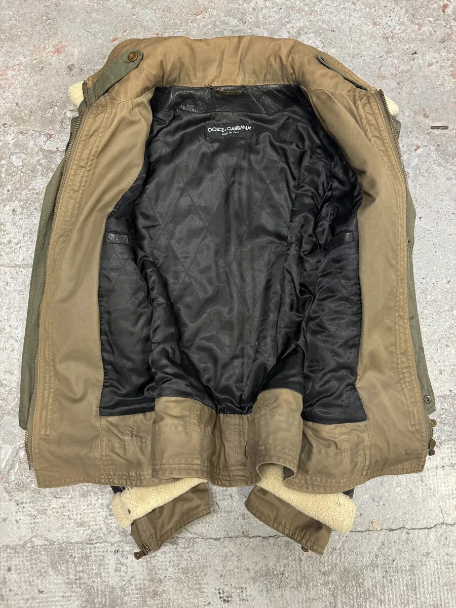 FW2005 Dolce & Gabbana Heavy Shearling Army Combat Leather Jacket vvLgJbS 3