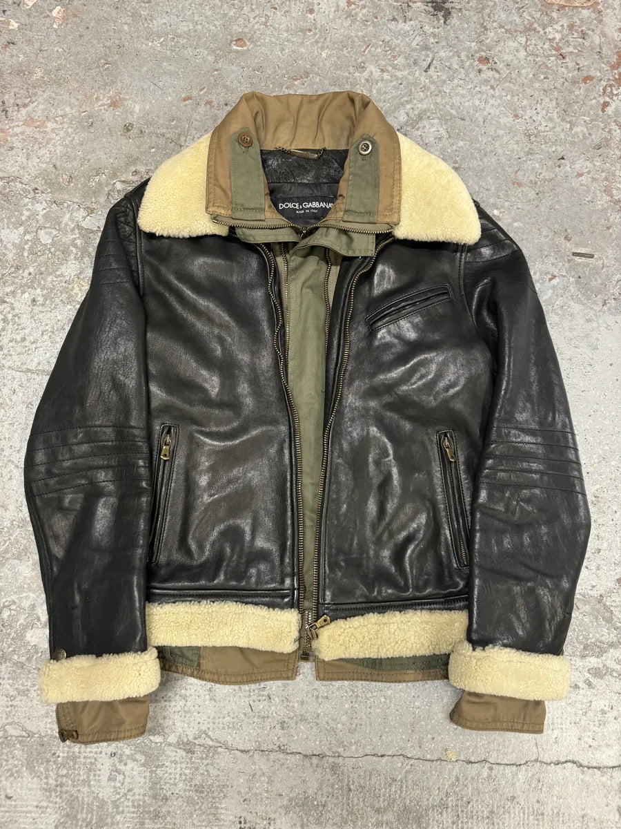 FW2005 Dolce & Gabbana Heavy Shearling Army Combat Leather Jacket vvLgJbS 5